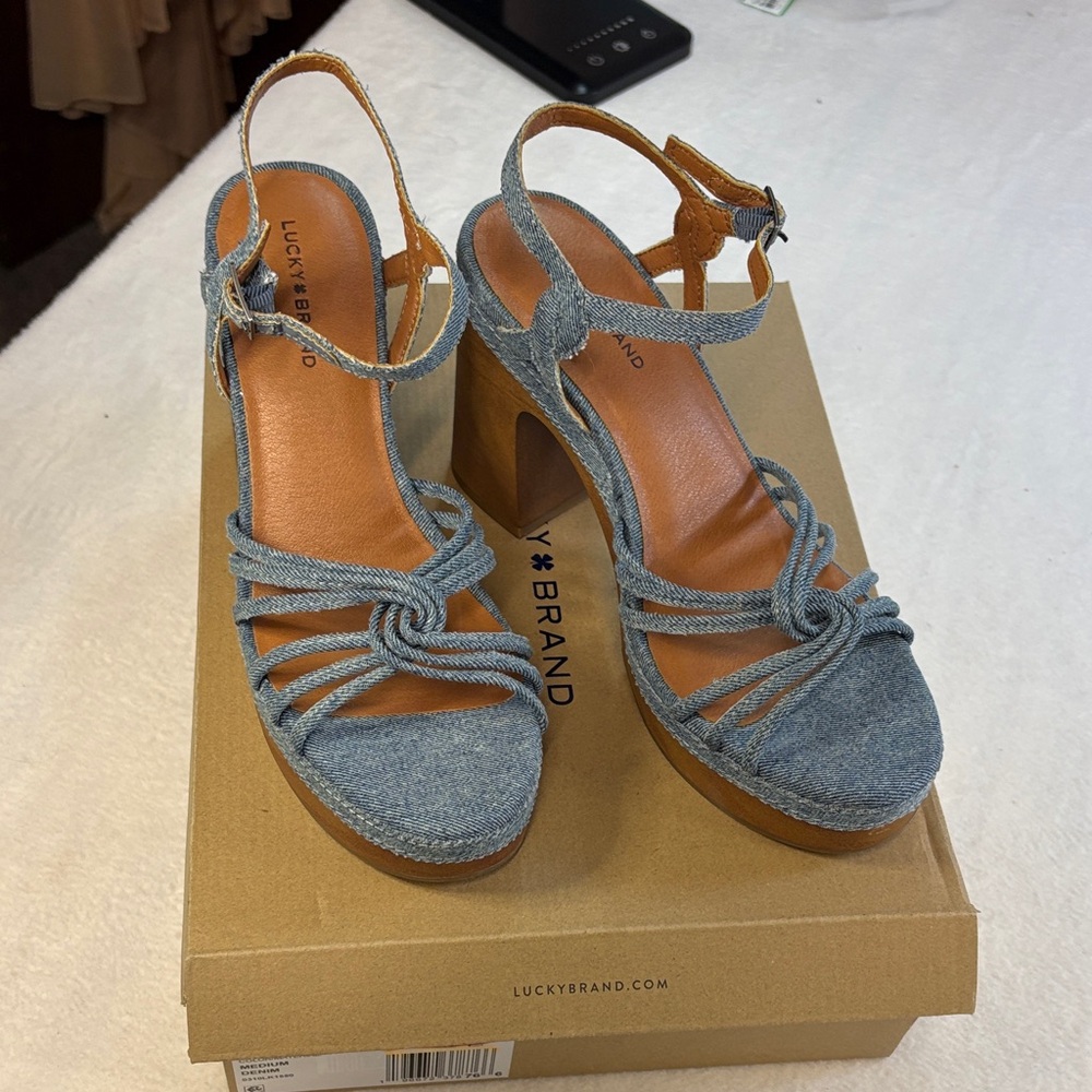 Lucky Brand Women's Denim Blue Platform Sandals